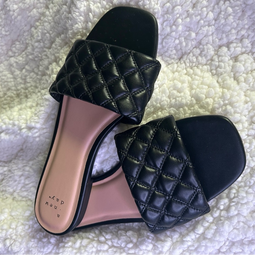 A New Day Black Quilted Slide Sandals
